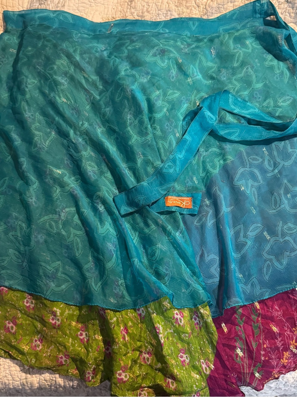 Vintage Kariza Bohemian Floral Patchwork Wrap Skirt With Tie & 2 Layers OS